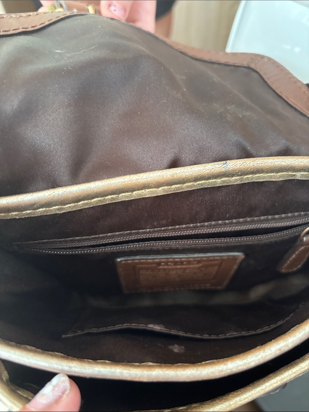 Coach Metallic Gold Leather Trim Signature Brown Canvas Crossbody - Picture 5 of 7